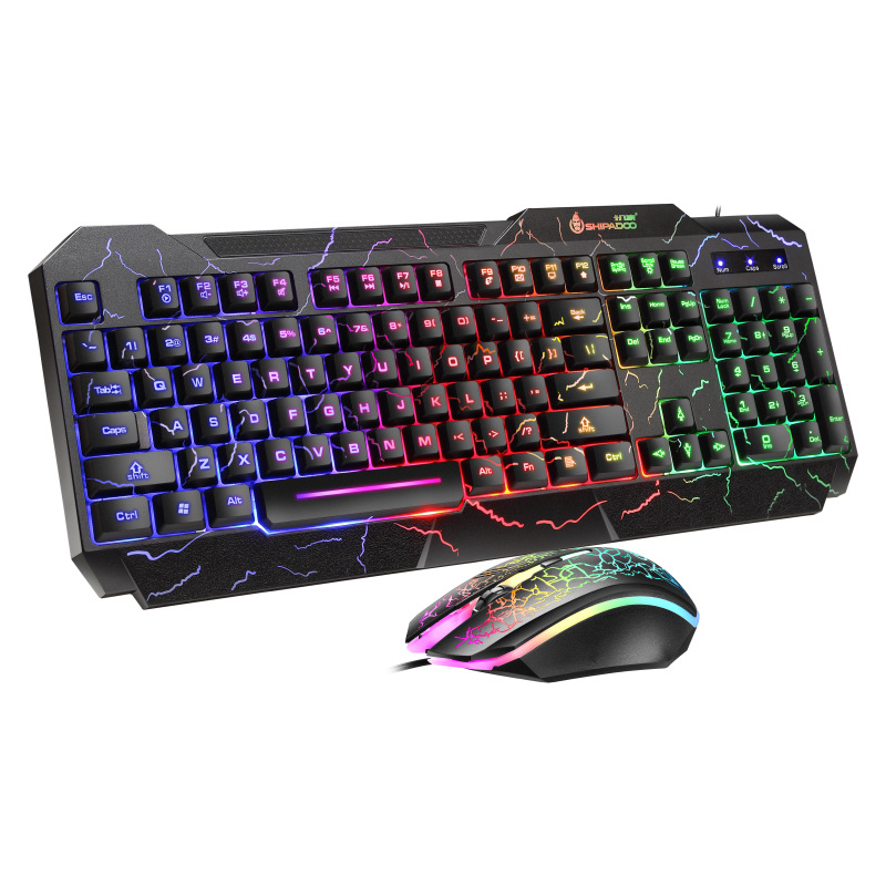 Wired Gaming Keyboard And Mouse Combo With Cracked Glow Design_voghion.com