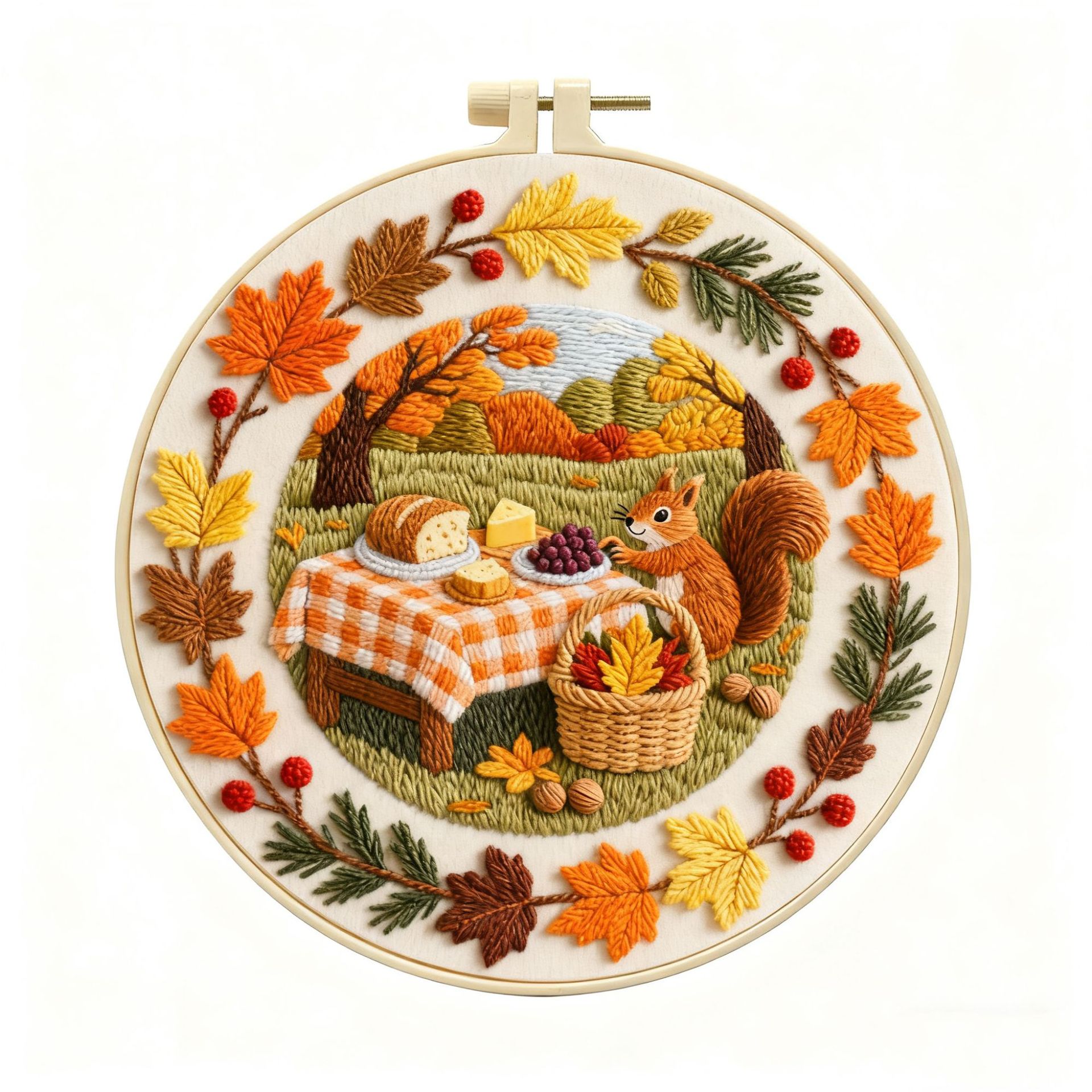 2025 nuevos productos transfronterizos paquetes de materiales de bordado DIY picnic de otoño para principiantes Kit de bordado decoración de paisaje de otoño