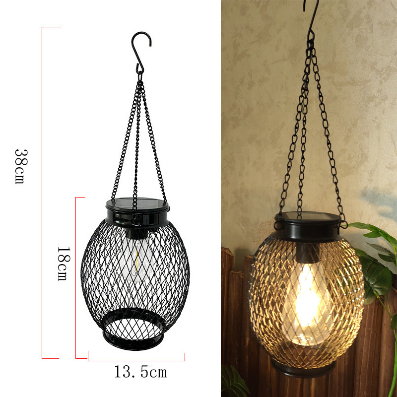 Amazon Solar Iron Lantern Lamp Vintage Net Chandelier Outdoor Garden Courtyard Decorative Hollow Lantern Super Bright