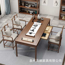 新中式实木家用书房书法桌小户型设计师接待会客泡茶桌禅意书画桌