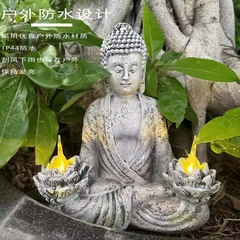 クロスボーダーTEMU禅意花園仏像置物太陽エネルギー灯庭園装飾新中国式仏像樹脂工芸品