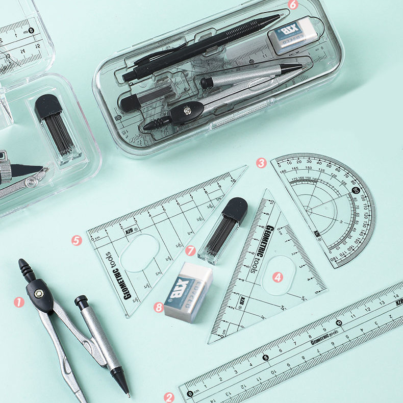 学生専用コンパス定規 8点セット 試験賞 学用品 文具用品 製図道具 定規|undefined