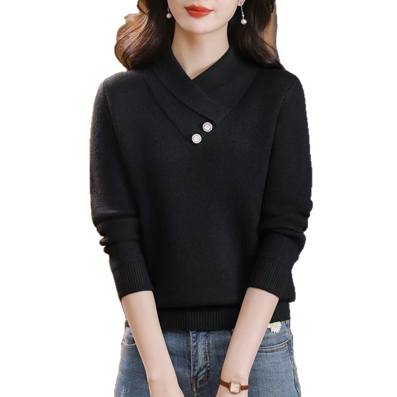 交叉领加厚毛衣女2025年新款秋冬季妈妈装洋气内搭高档针织打底衫|undefined
