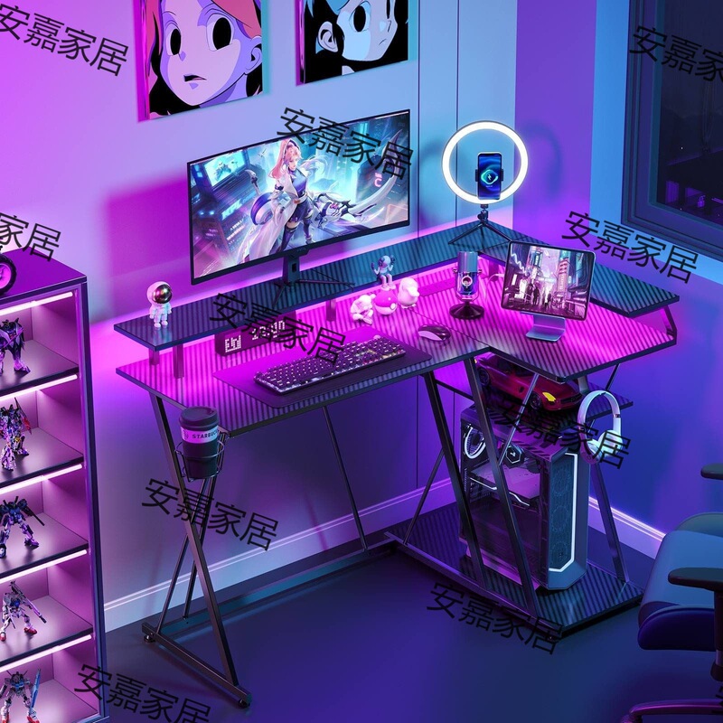 Modern simple L-shaped game table and power socket with LED display bracket corner game table for cross-border