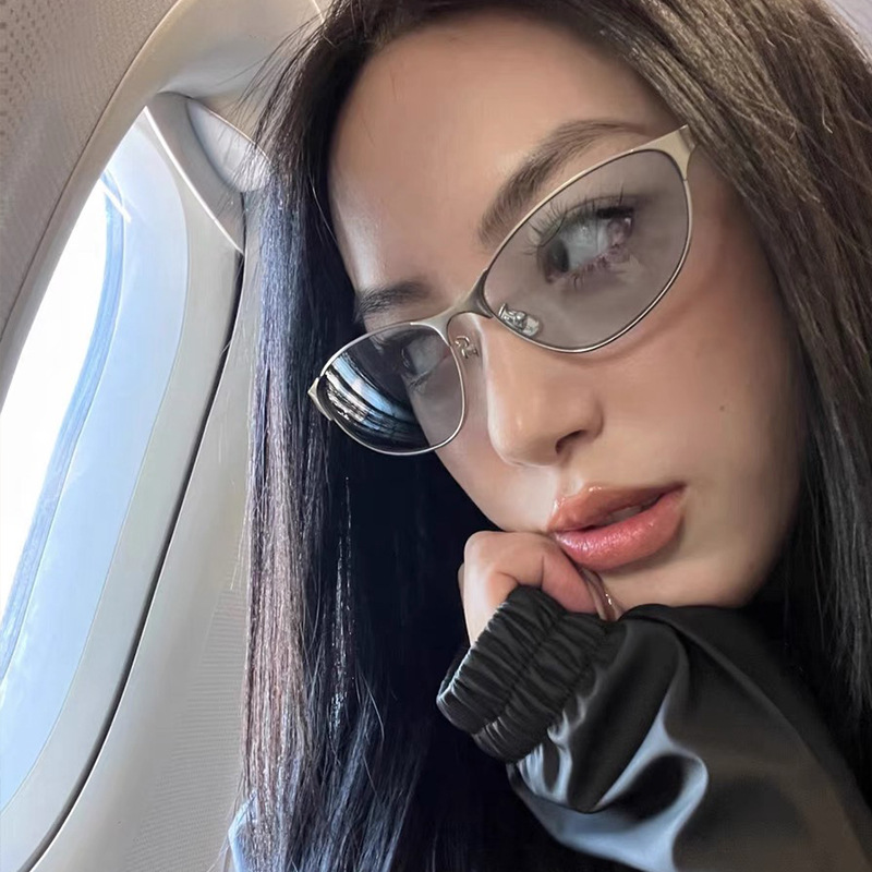 Gafas de sol de metal para mujer estilo retro y2k cat eye_voghion.com