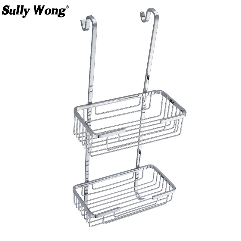 Beite sanitarios 304 alambre de acero inoxidable cuarto de baño ducha rectangular doble capa con gancho colgante puerta panel malla cesta almacenamiento rack