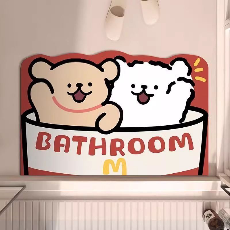 Cartoon Cute Alien Diatom Mud Floor Mat Household Toilet Bathroom Non-Slip Foot Mat Toilet Door Absorbent Floor Mat