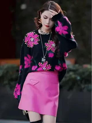 欧货慵懒风加厚提花毛衣女2022新款秋冬季设计感宽松复古针织上衣