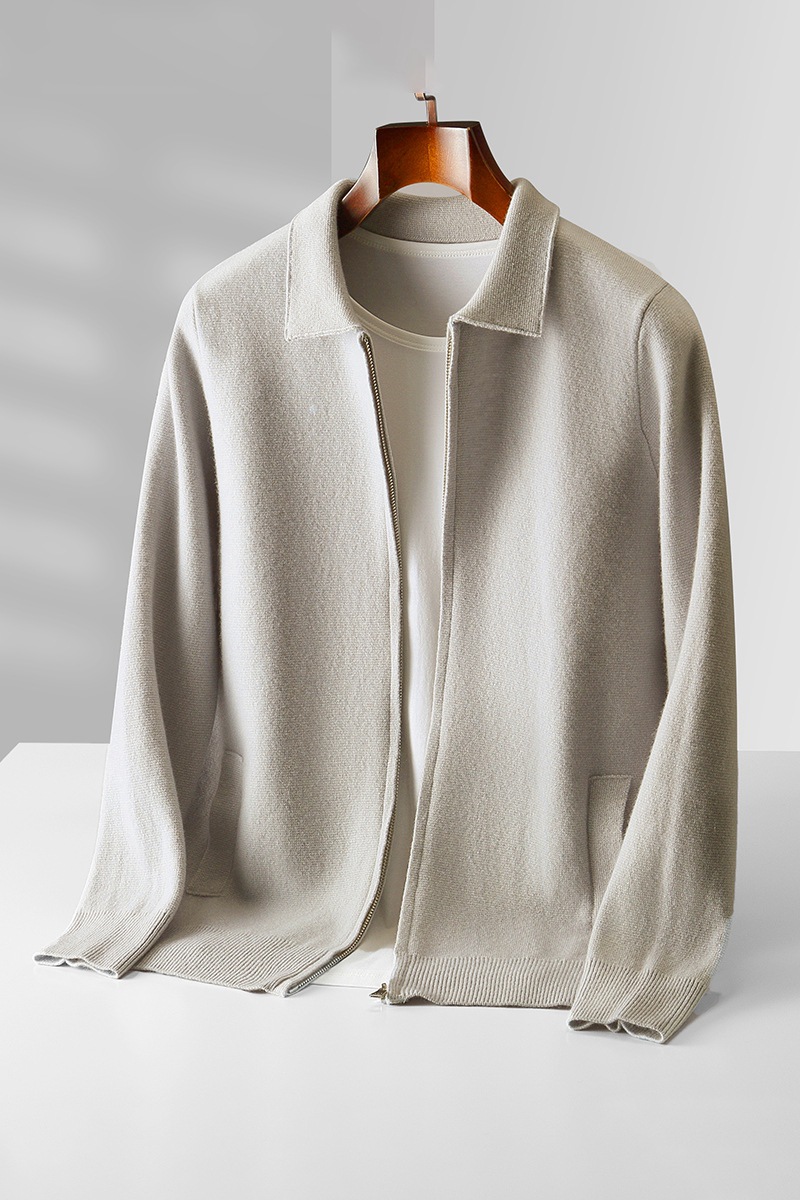 100% 純ウールカーディガン秋冬男メリヤスカーディガン新作ゆったり外着トレンド折り襟厚手ビッグコート