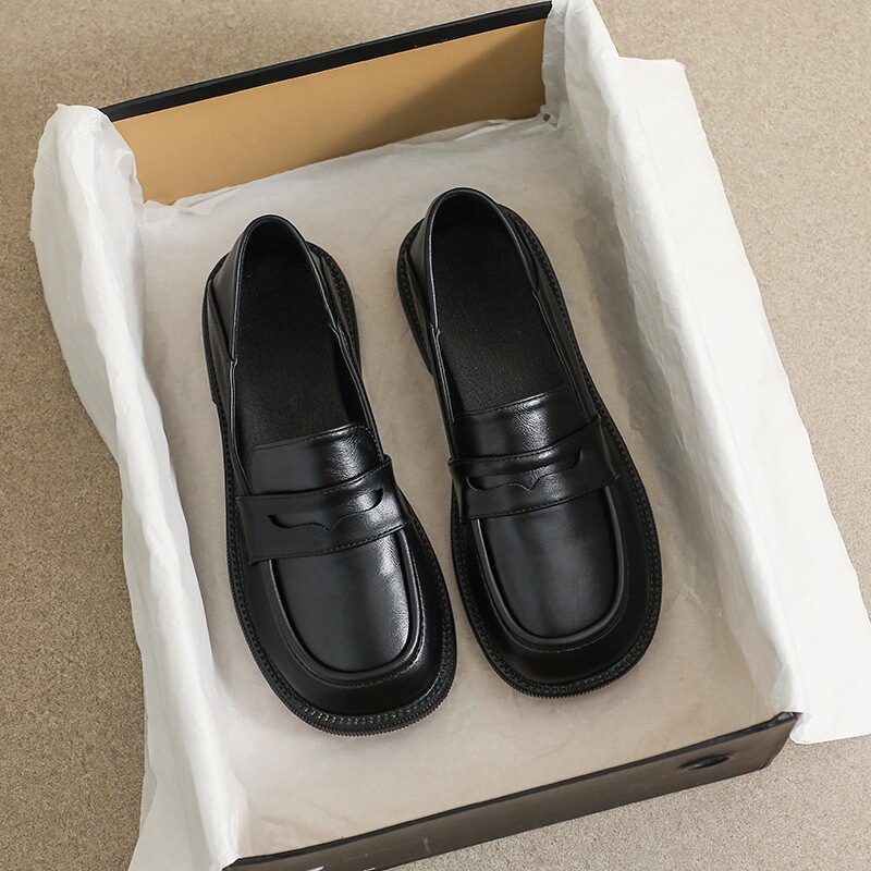 Women's Leather Shoes, British Style, Soft-Soled, Comfortable, New Spring and Autumn Black Slip-On Loafers, Flat Shoes Women's Leather Shoes, British Style, Soft-Soled, Comfortable, New Spring and Autumn Black Slip-On Loafers, Flat Shoes