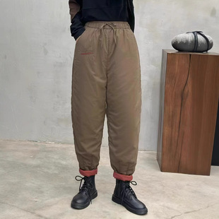 24 Winter Quilted High Waist Loose Contrast Color Thickened Quilted Solid Color Drawstring Harlan Cotton Pants for Women