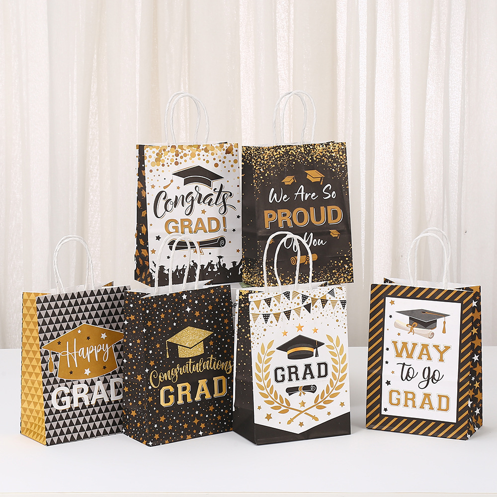 印花牛皮纸纸袋毕业季包装袋创意英文字母手提袋糖果礼品袋批发