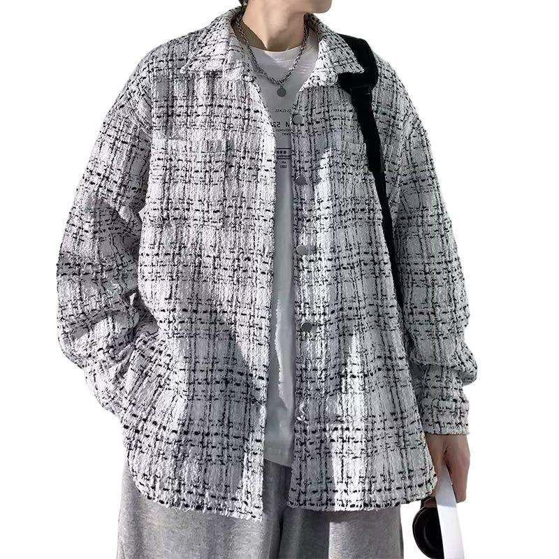 Tweed Chanel-Style Plaid Jacket for Men, Spring, Autumn, and Winter High-End Loose Casual Men's Lapel Jacket