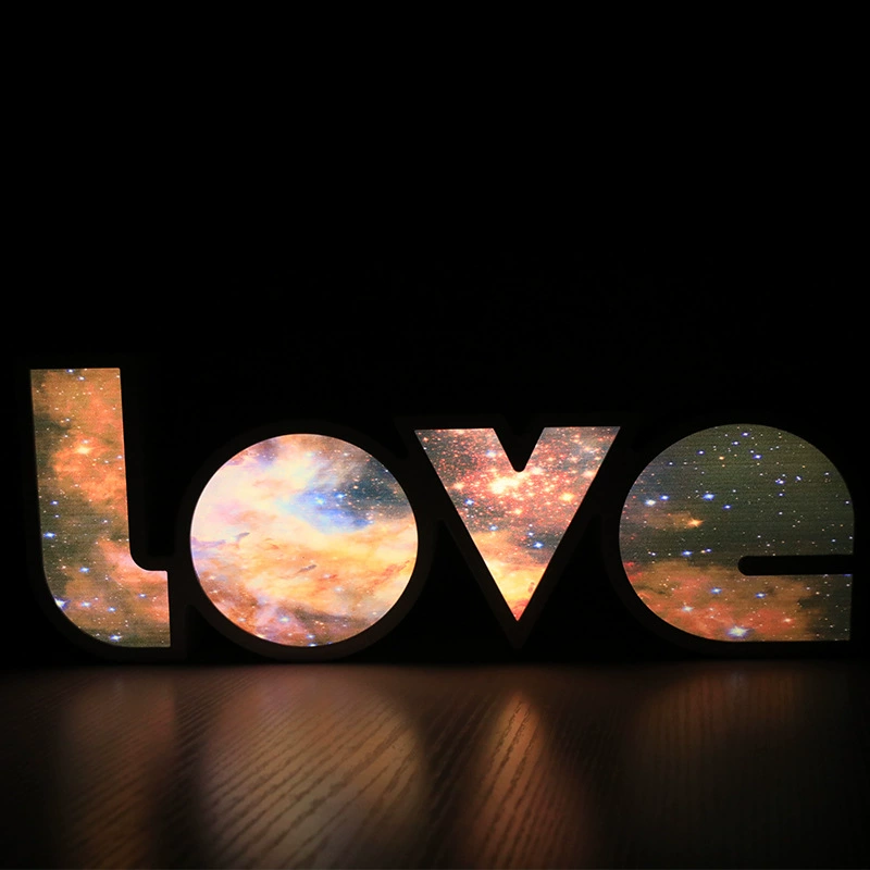 LED English‑letter decoration "LOVE", multicolor gradient sign, 40×20×6 cm, Valentine’s proposal decor