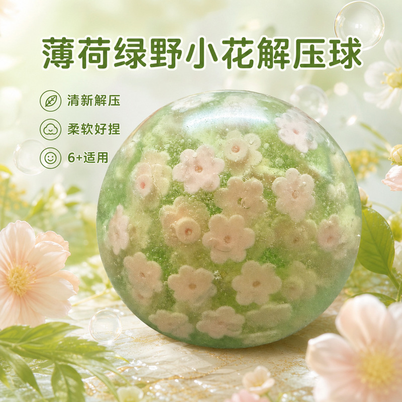 Cross-border mint green wildflower stress-relief ball, essential oil crispy handmade ball, Xiaohongshu stress-relief squeeze ball, herbal toy