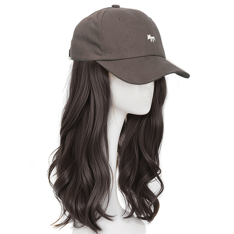 Sombrero peluca de una mujer cabello largo recto de moda de otoño sombrero de béisbol red gorra de lengua gorra negra larga gorra de pelo recto