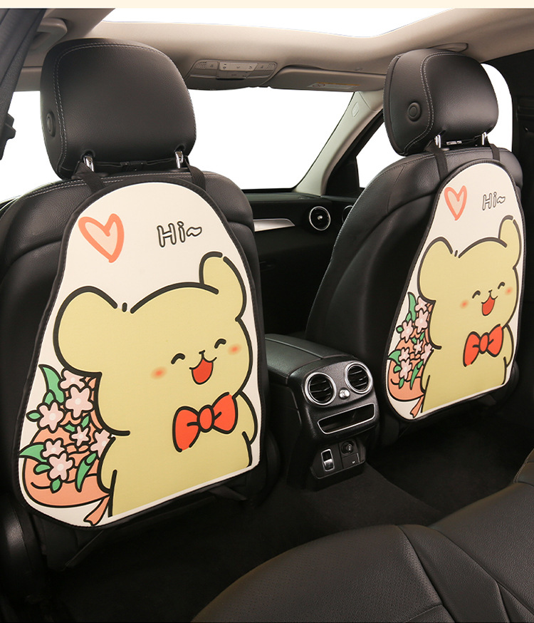 Yellow and White Dog-Themed Anti-Kick Pad for Car Seats, Back Seat Protector for Children, Sponge-Filled