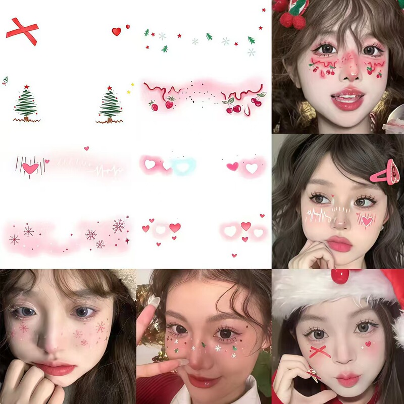 in stock wholesale Christmas makeup face stickers cute creative painted girl love face temporary tattoo stickers