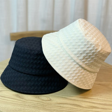 2023韓版千鳥格時尚漁夫帽子女真絲內襯遮陽布帽防曬太陽帽春夏季