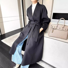 预售秋冬新款双面呢v领羊毛大衣女收腰显瘦双面呢长款外套