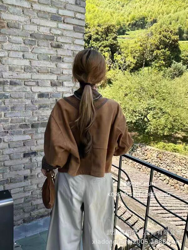欧货麂皮绒外套女春秋2025新款宽松百搭短款夹克鹿皮绒上衣|undefined