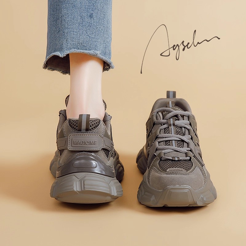 Zapatos de padre gris de la antigüedad 2026 nueva primavera zapatos de mujer casuales altos y zapatos deportivos de lana