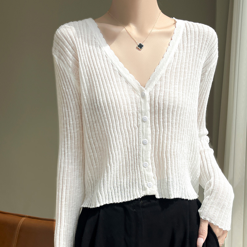 Big Explosions Summer New Slub Linen Knitted Cardigan Women's Thin Ice Silk Cotton Linen Jacket Sunscreen Clothes Air Conditioning Blouse