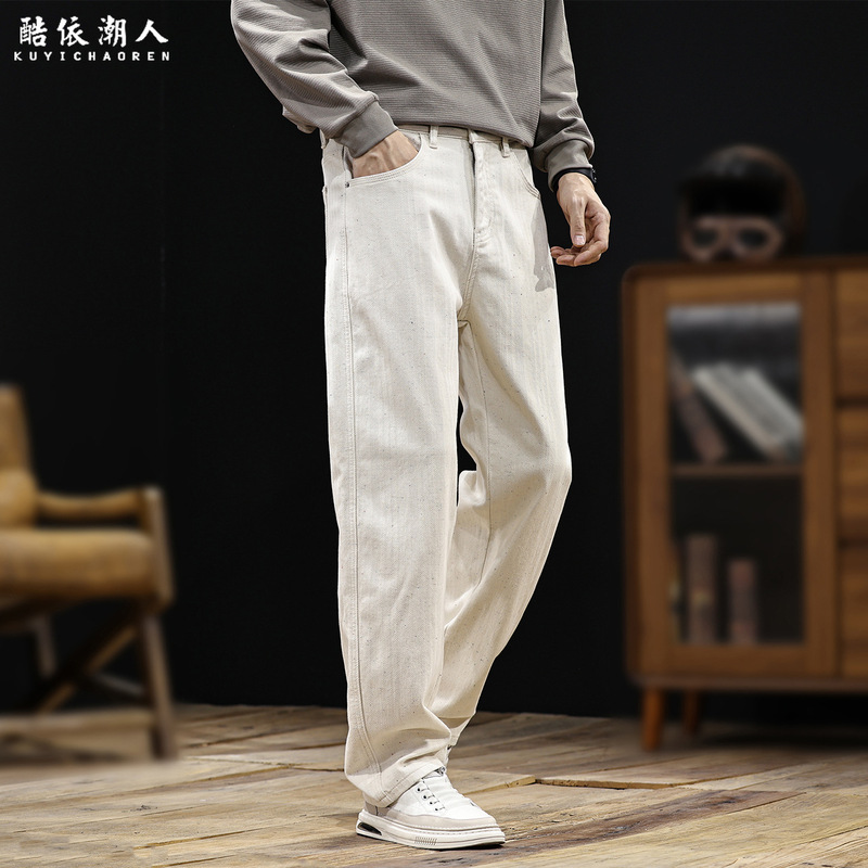 Old Money Style Minimalist High-End Men's Jeans Autumn 2026 New Stretch Textured Off-White Casual Slim Straight Leg Old Money Style Minimalist High-End Men's Jeans Autumn 2026 New Stretch Textured Off-White Casual Slim Straight Leg