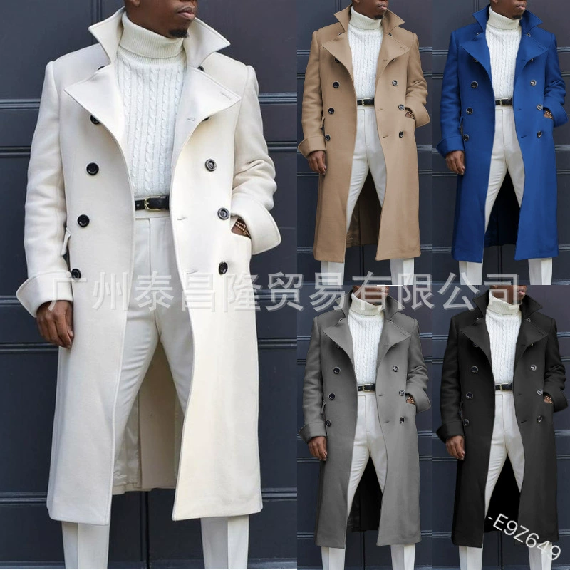 Amazon wish Европейские и американские трансграничные осенние и зимние стройные двухбортные сплошные повседневные шерстяные ветровки пальто мужское пальто