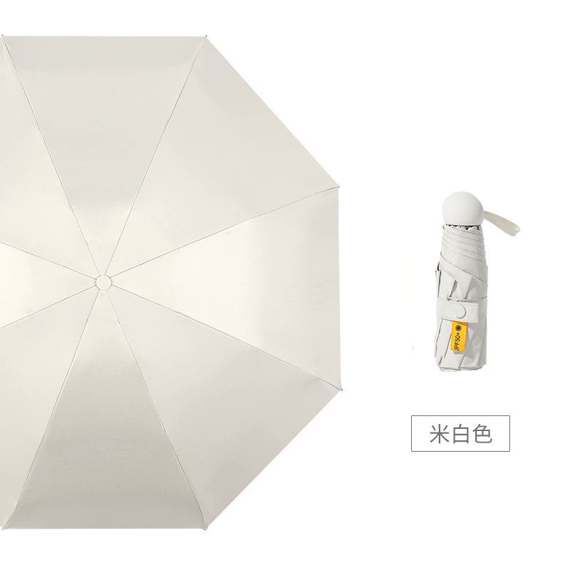 50% de descuento paraguas de cápsula de seis huesos paraguas de Sol de doble uso pequeño paraguas de bolsillo portátil simple pegamento negro paraguas de protección solar al por mayor