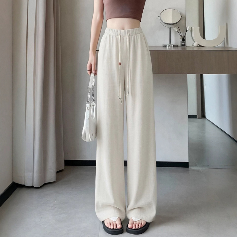2026 Summer Style Women's Straight-Leg Pants with a Relaxed Drape, Lightweight Casual Wide-Leg Pants in Beige Color 2026 Summer Style Women's Straight-Leg Pants with a Relaxed Drape, Lightweight Casual Wide-Leg Pants in Beige Color