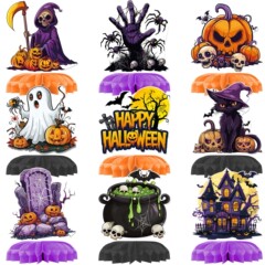 カボチャテーマハニカムオーナメントデスクトップ装飾ハロウィンパーティーデスクトップセンターハニカムベース装飾品卸売