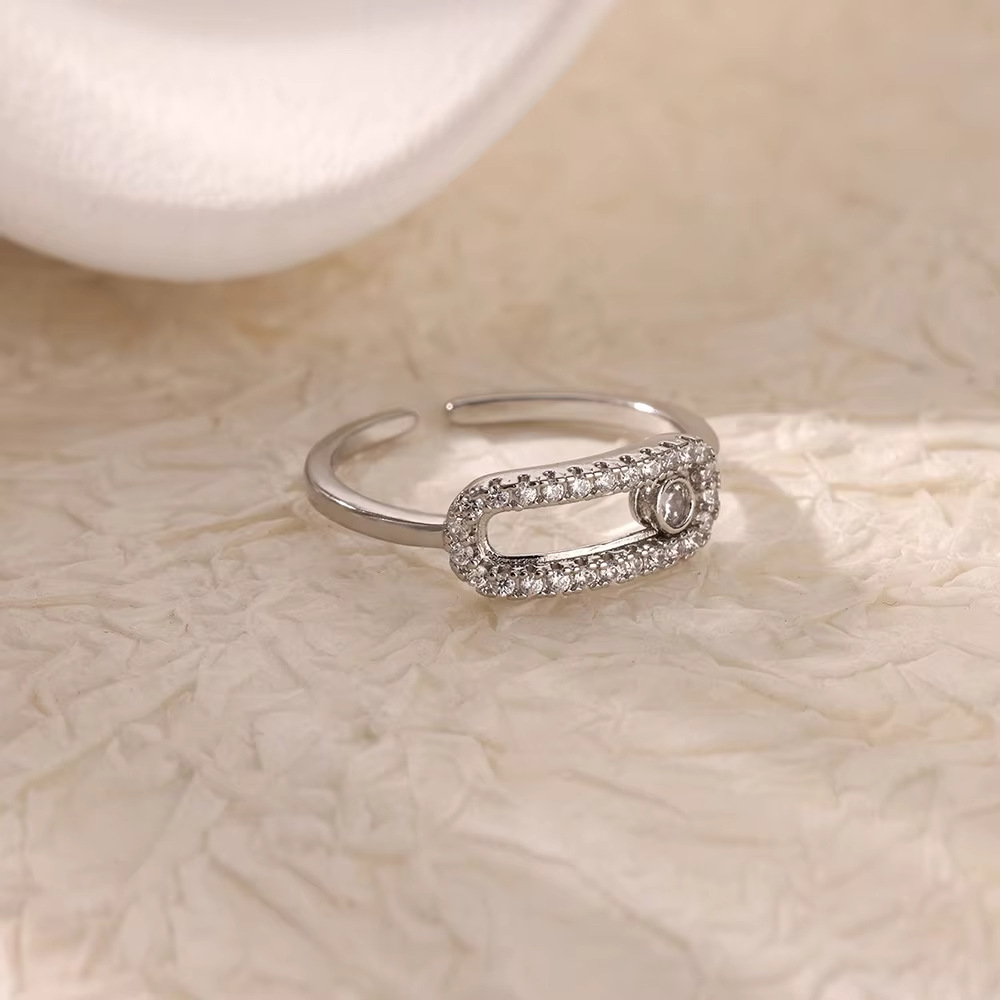 越境売れ筋 18K ゴールドメッキフルダイヤモンドチタン鋼色褪せないオープンリング女性用ジルコンリーフリング女性用ハイエンド