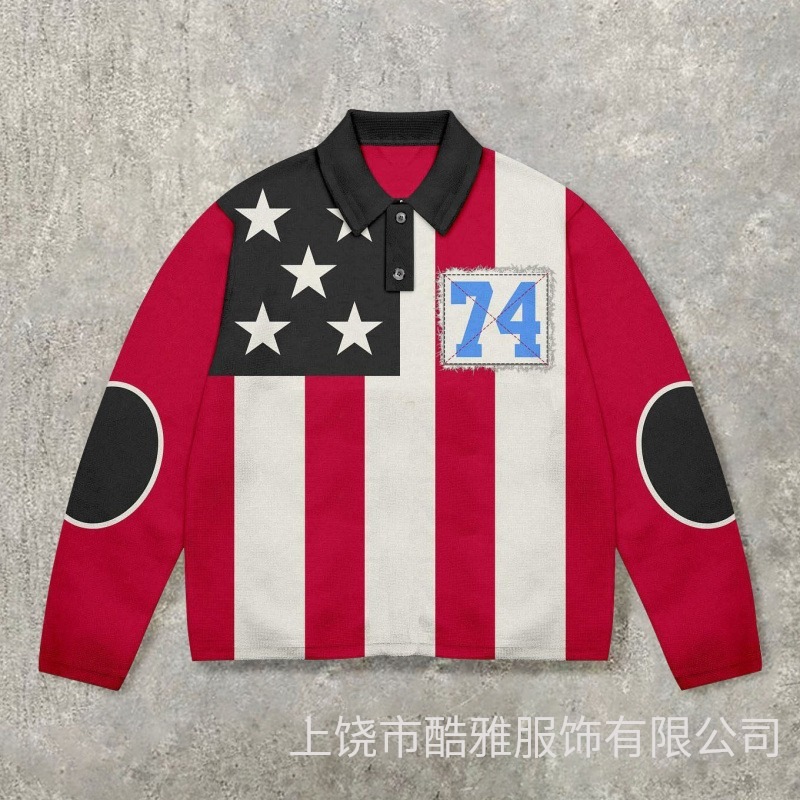 2025美式潮牌复古Y2K新款时尚潮流3D印花POLO衫街头潮流POLO衫|undefined