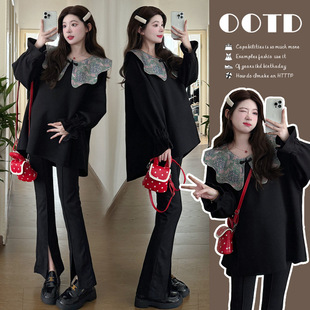 Real shot new ~ autumn suit Korean fashion Chinese style design doll collar padded top belly pants two-piece set