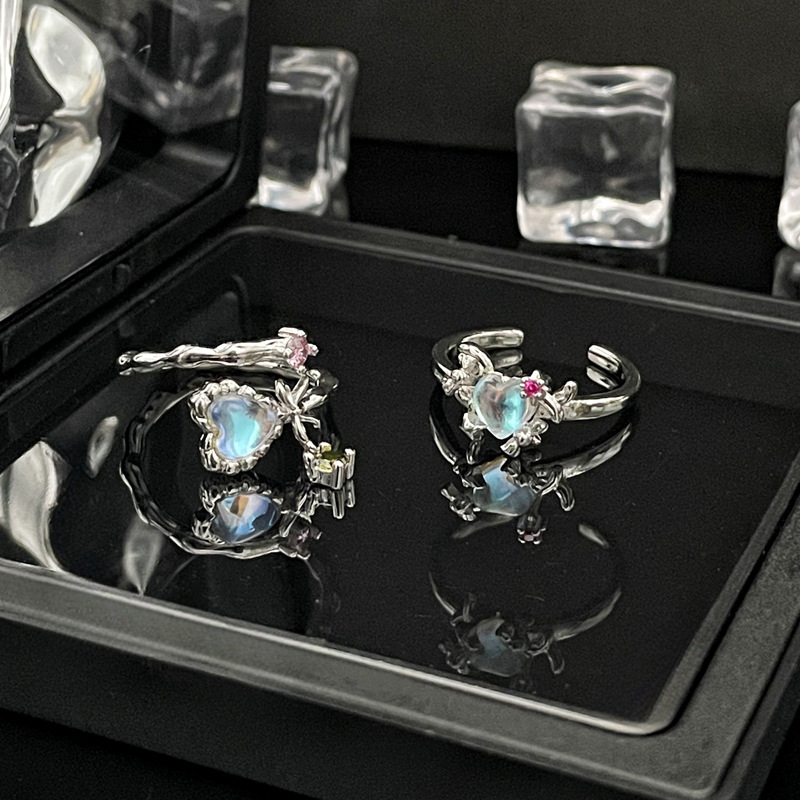 10g Weight Artificial Gemstones Inlay Material Open Rings Classification 1 Piece Quantity Casual Occasion Copper Material Heart Shape, Bow Knot Pattern Women's Gender Inlay Design Lady Style Copper Lady Inlay Heart Shape Bow Knot Artificial Gemstones Open Rings 8