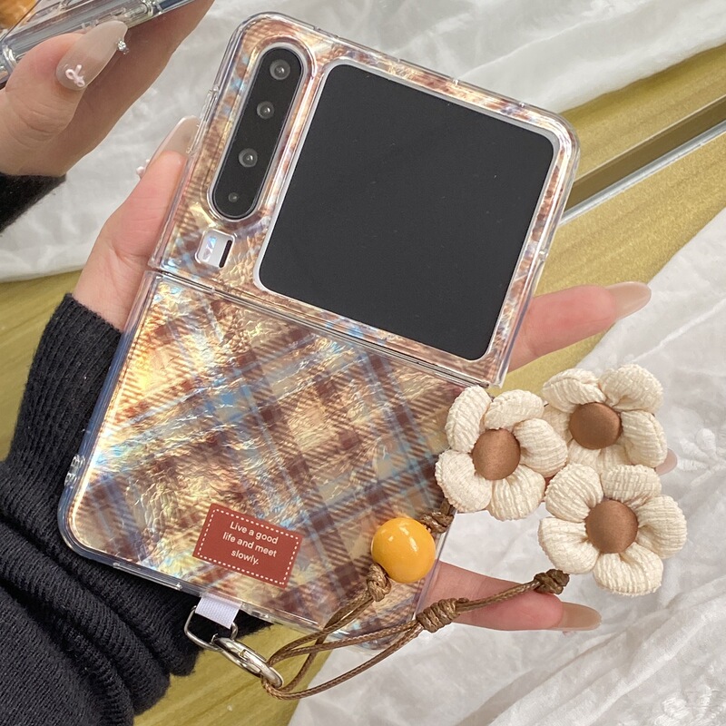 Korean Style Ins Plaid Label Flower Chain Suitable for Huawei Purax Foldableing Screen Mobile Phone Case Pura/X Collector's Edition All-Inclusive Anti-Fall Super Nice Shell Women's High-End Sense