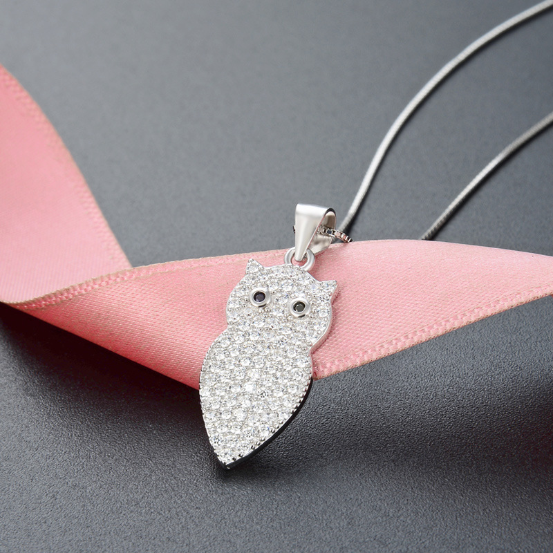Transfronterizo nuevo 925 plata hermoso collar búho mujer europea y americana alta sensación simple colgante de clavícula de animales