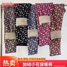 秋冬女士加绒保暖裤高腰碎花加厚中老年加肥加大宽松秋裤发热