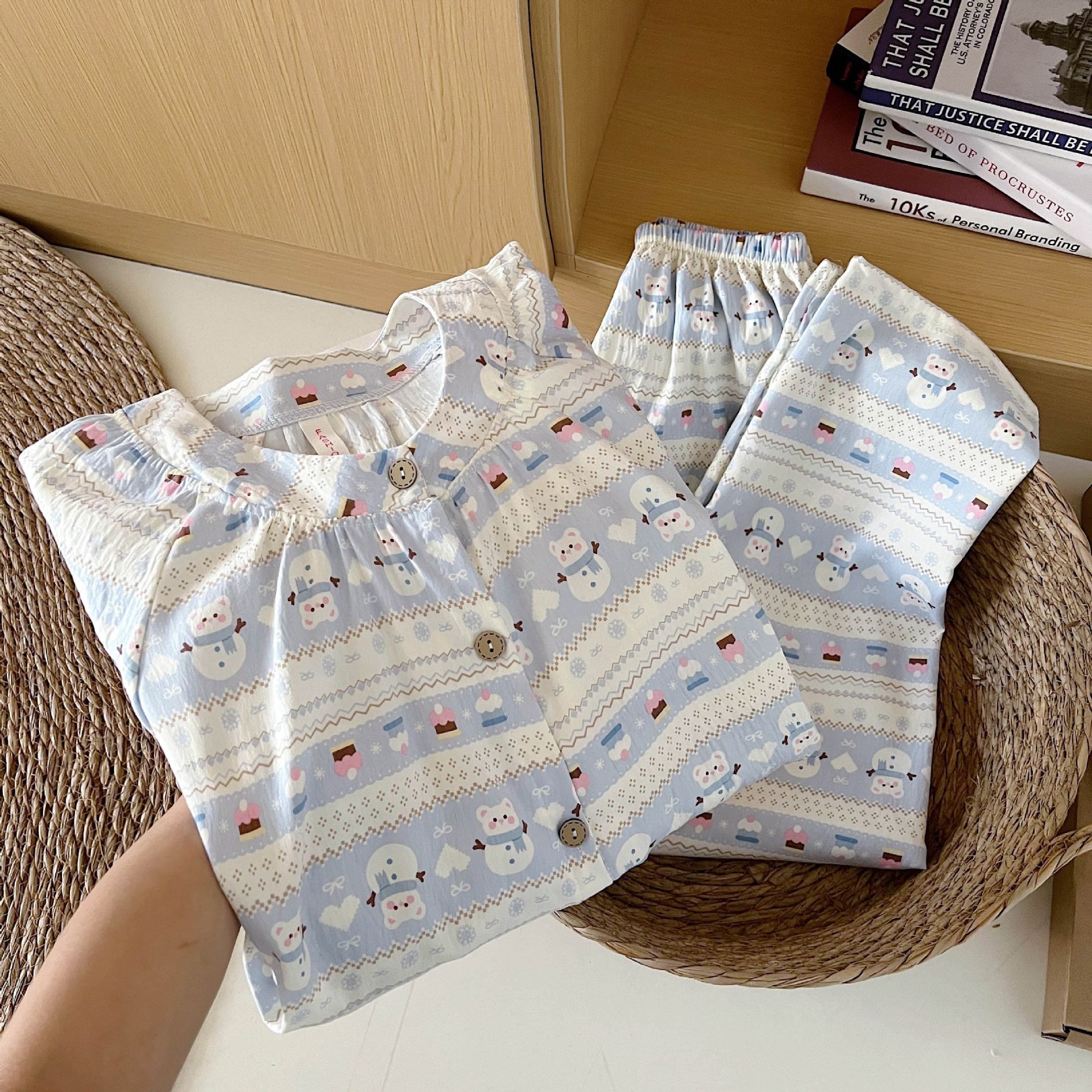 Nube de algodón de doble cuello largo pijama de encaje para mujeres otoño caricatura de manga larga juvenil alta sensación conjunto de ropa de hogar