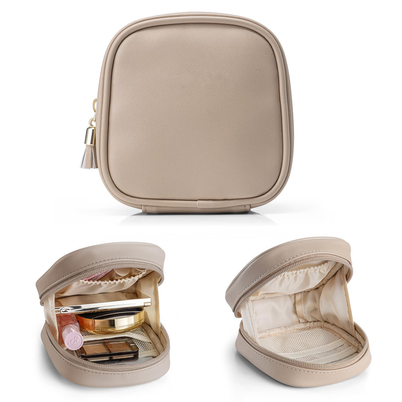 Mini Makeup Bag with Insert Pocket, Small Makeup Bag with Zipper, Portable Pu Waterproof Travel Makeup Bag