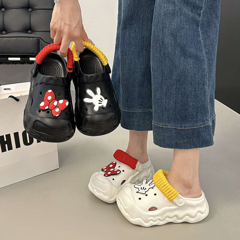 Fashionable and Simple Versatile Cartoon Mickey Two-Hole Clogs for Women 2025 Summer New Outdoor Beach Sandals