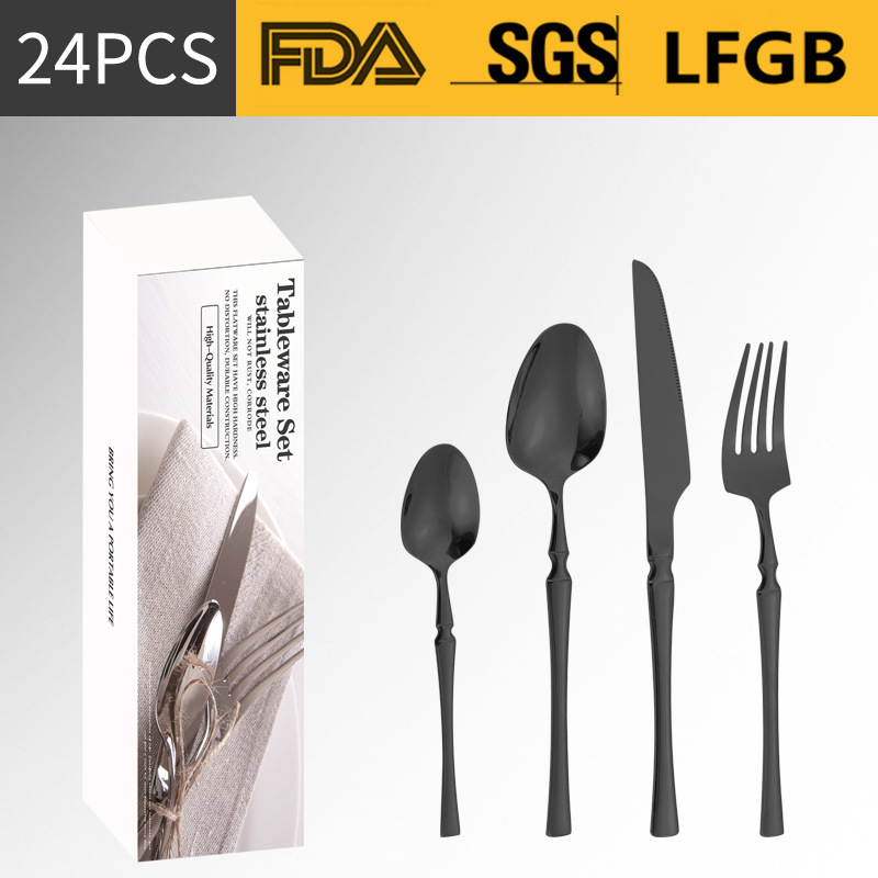 Amazon transfronteriza suministro de vajilla de acero inoxidable 24 piezas traje de cintura pequeña 4 piezas caja de regalo cuchillo, tenedor y cuchara traje