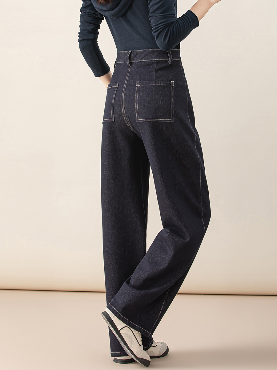 Quần jean nữ ống rộng cạp cao dáng chuối phong cách retro — màu xanh denim