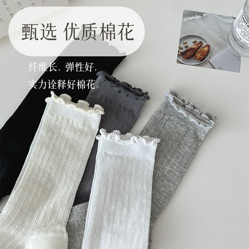 Socks for women with lace and mesh long tube socks, spring and summer fashion style, loose and thin, girls' forest style, pile socks 