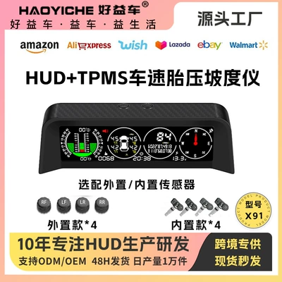 Car-Mounted Hud Head-Up Display with Gps, Speed, Altitude, Tire Pressure, Compass, Inclinometer, and Lcd Display