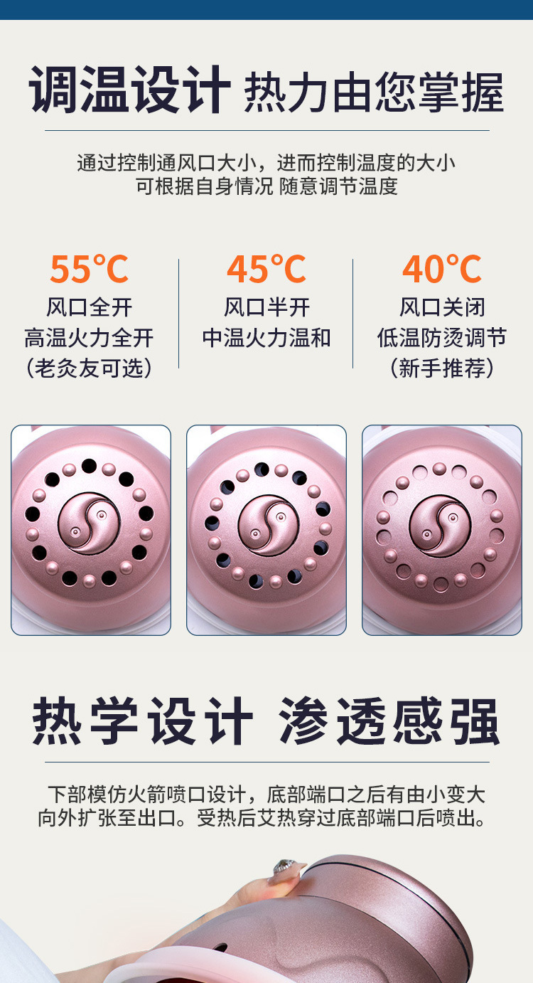 Portable Moxibustion Box Ai Jiu Can Smokeless Warming Tool for Abdomen Back Meridians with Filter Cap Straps 54 Moxa Cones Acupoint Chart key features