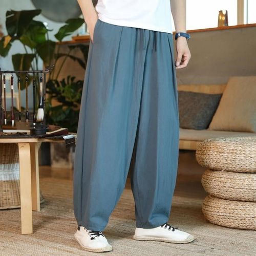 Zen meditation long pants for large-sized monastic attire, summer cotton linen men's clothing, harlem casual lantern pants, Chinese style