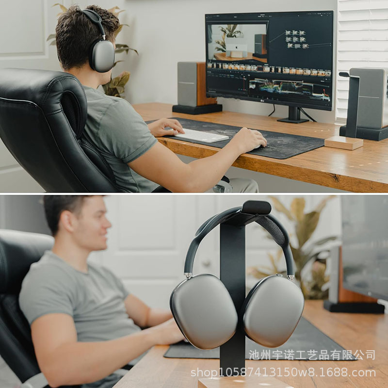 Soporte de auriculares Metal Stand Upgrade Stable Headset Holder Black Headset Holder con almacenamiento inferior image 2