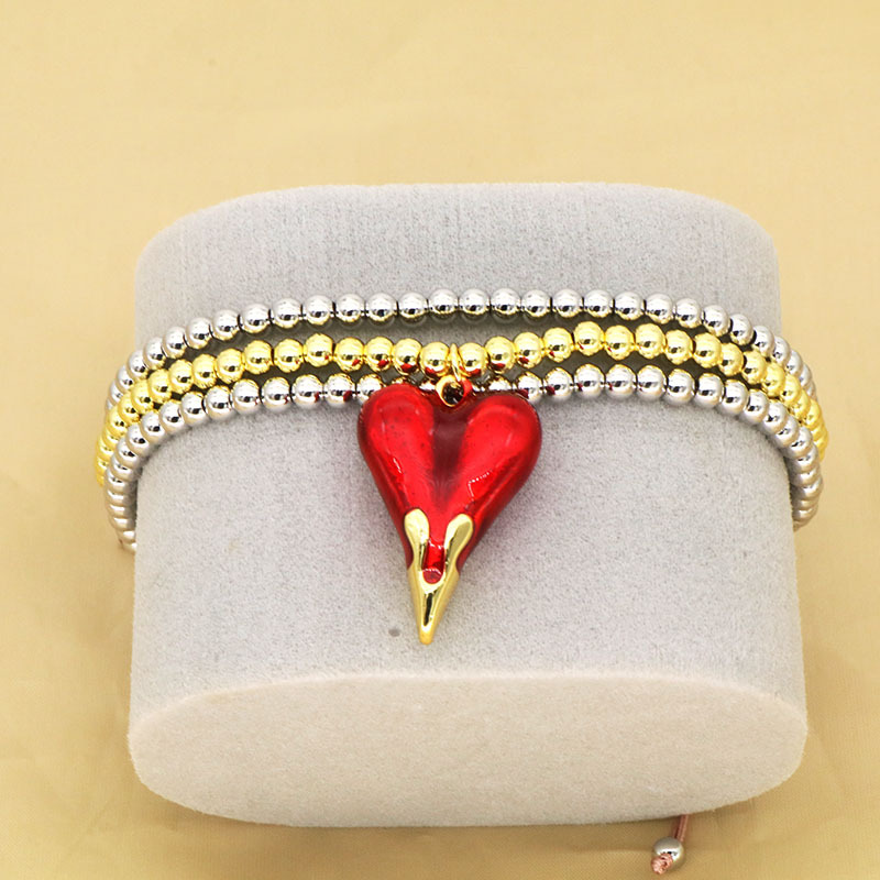 Daily Occasion rope, Copper Material Simple Style Heart Shape Zircon Rope Copper Beaded Bracelets Wholesale